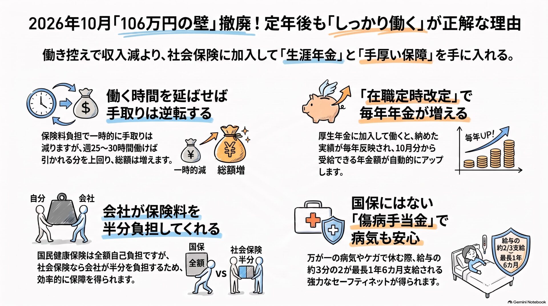 106万円の壁撤廃。定年後もしっかり働くのが正解