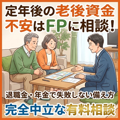 定年後の退職金や年金で失敗しないためにFPに相談！商品販売なしの中立な「有料相談」で、あなただけの老後資金計画を提案。