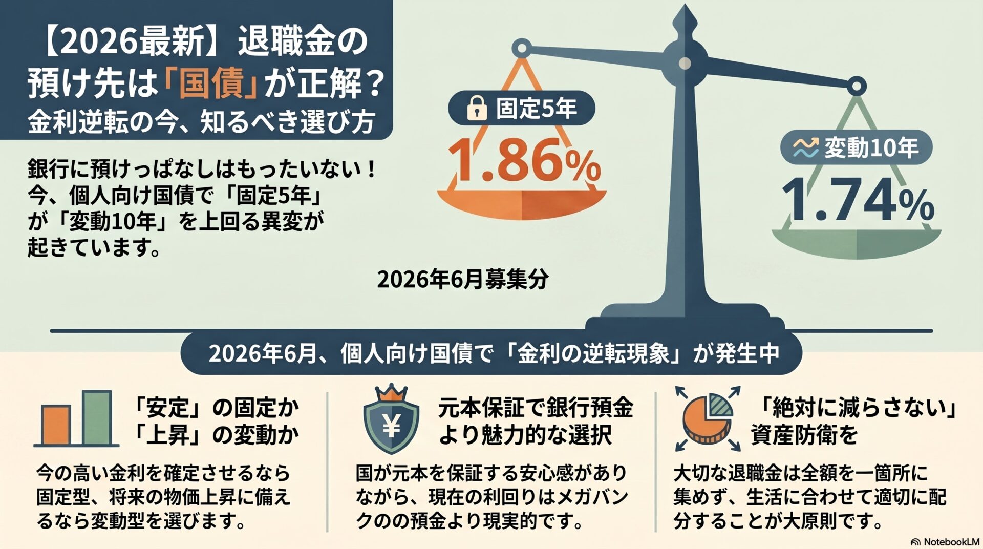 個人向け国債の5年固定金利が10年変動金利を上回るという異例の逆転現象