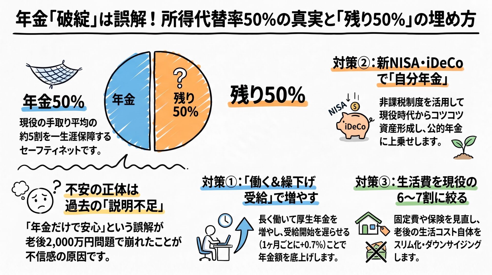 「年金だけで生活できない＝破綻」は完全な誤解！所得代替率50%の真実と、私たちが知るべき「残りの50%」の埋め方